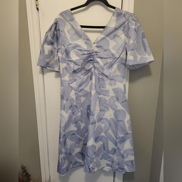 Club Monaco Printed Rouched Front Dress Size 8 Blue & White - Picture 3 of 13